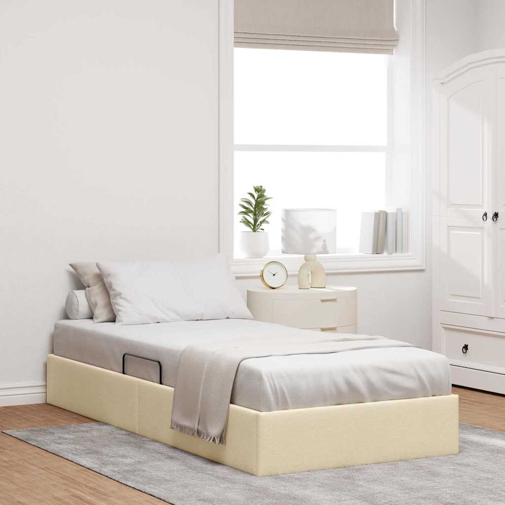 vidaXL Aufbewahrungsbett mit Kopfteil Creme 90 x 190 cm Stoff