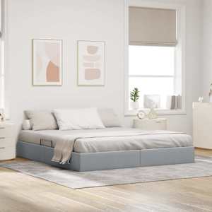 Postel s úložným prostorem Světle šedá 193 x 203 cm Textil - obrázek 1