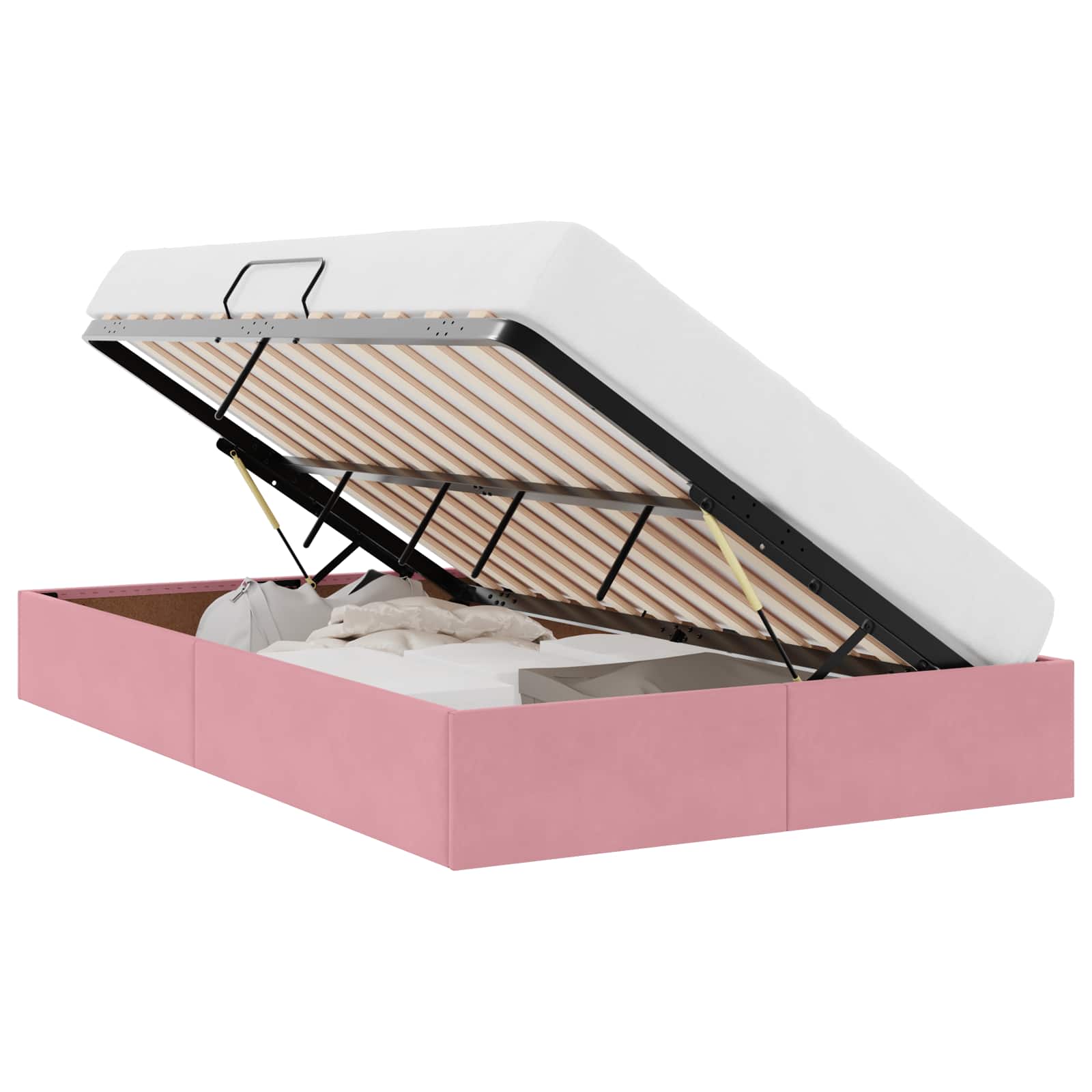 Thumbnail - vidaXL Aufbewahrungsbett mit Matratze Rosa 120 x 200 cm Samt