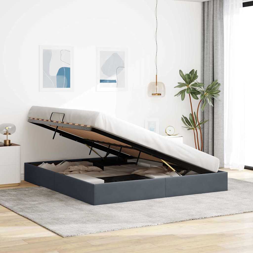 Säilytyssänky päätyllä Tumma harmaa 6FT Super King Size Sametti - Image 4