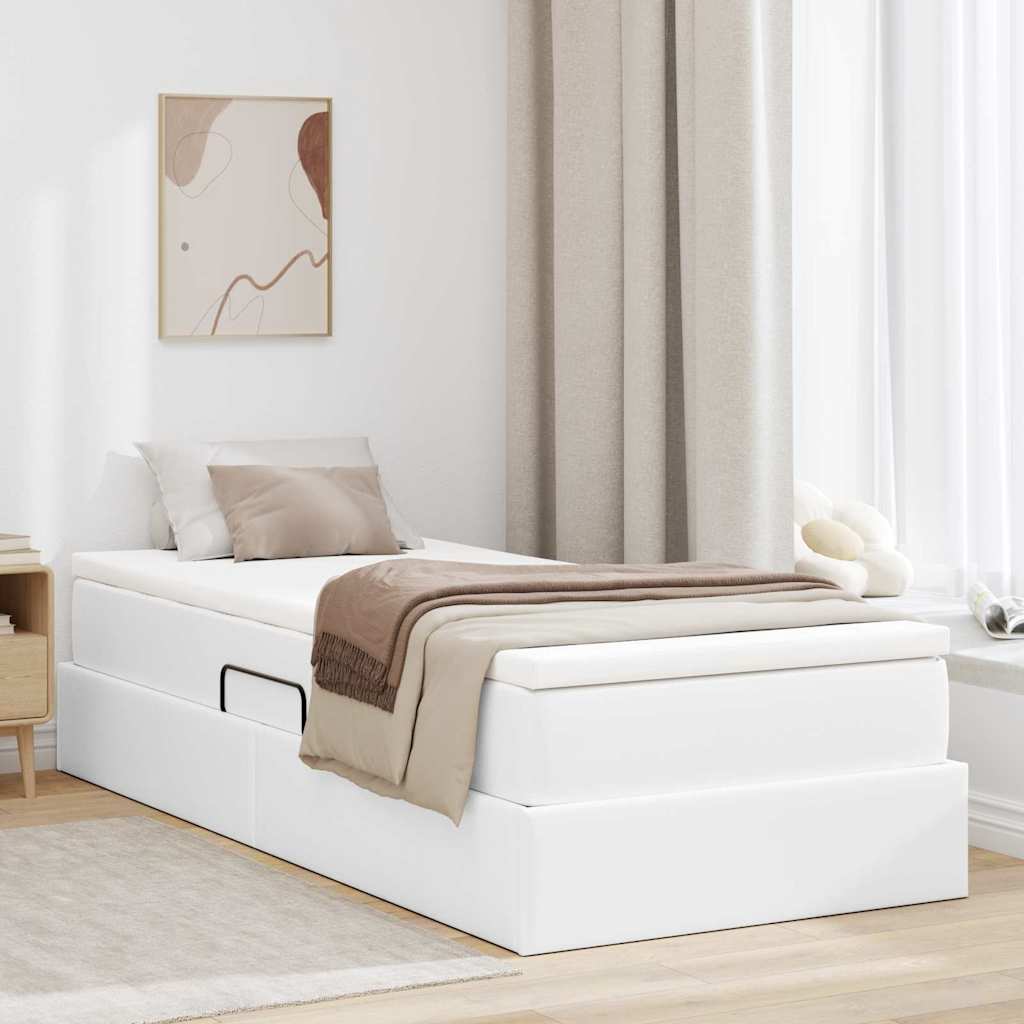 vidaXL Pat cu saltea și spațiu de depozitare cu saltea Alb 90 x 200 cm