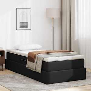 Postelja z dodatnim prostorom za shranjevanje in vzmetnico Črna