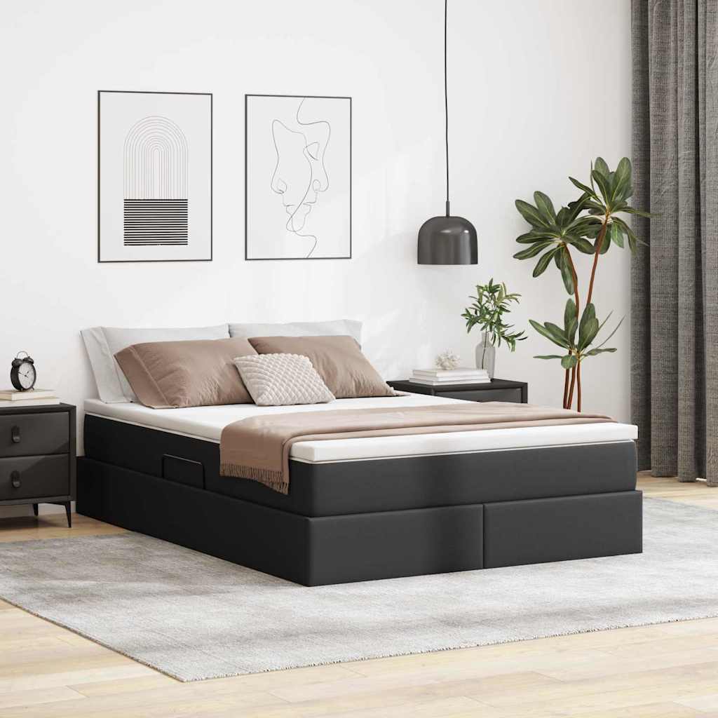 vidaXL Pat cu saltea și spațiu de depozitare Negru 140 x 190 cm