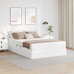 Postelja z dodatnim prostorom za shranjevanje in vzmetnico Bela