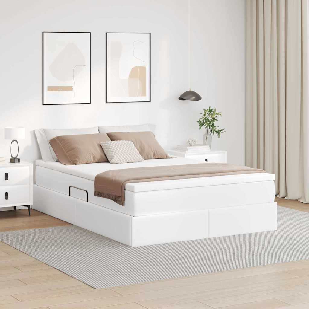 vidaXL Pat cu saltea și spațiu de depozitare Alb 140 x 200 cm
