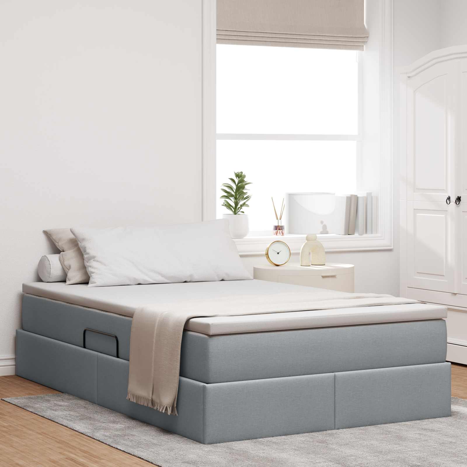 Paturi si accesorii - Pat cu saltea și spațiu de depozitare Gri deschis 120 x 190 cm