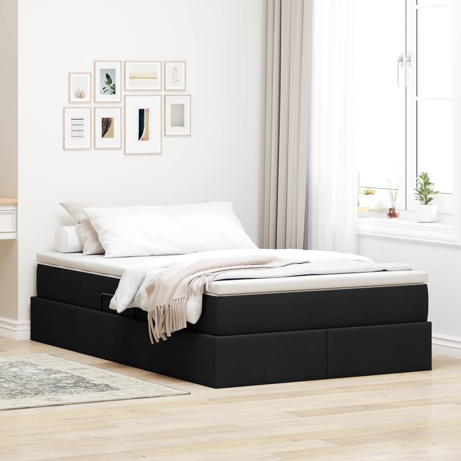 vidaXL Pat cu saltea și spațiu de depozitare Negru 120 x 190 cm