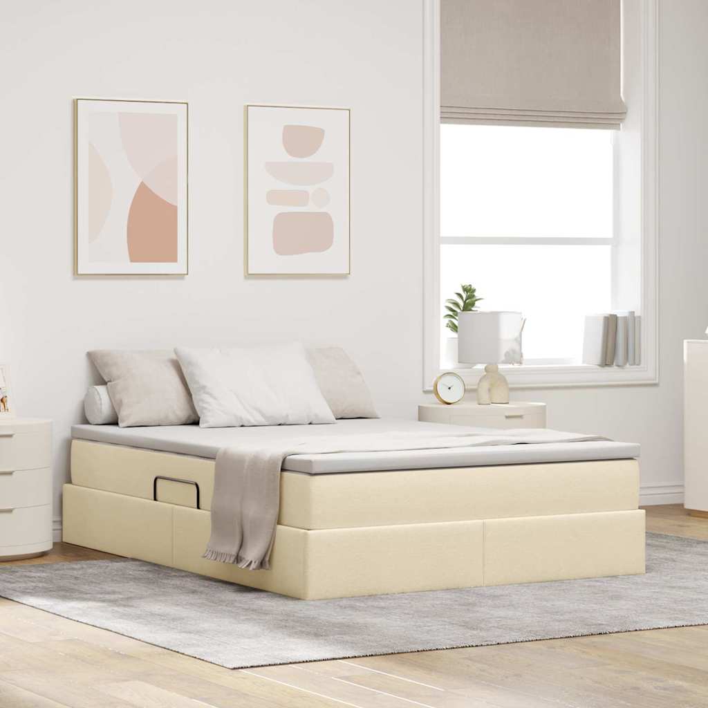 vidaXL Säilytystilallinen sänky patjalla Kerma 140 x 190 cm Polyesteri
