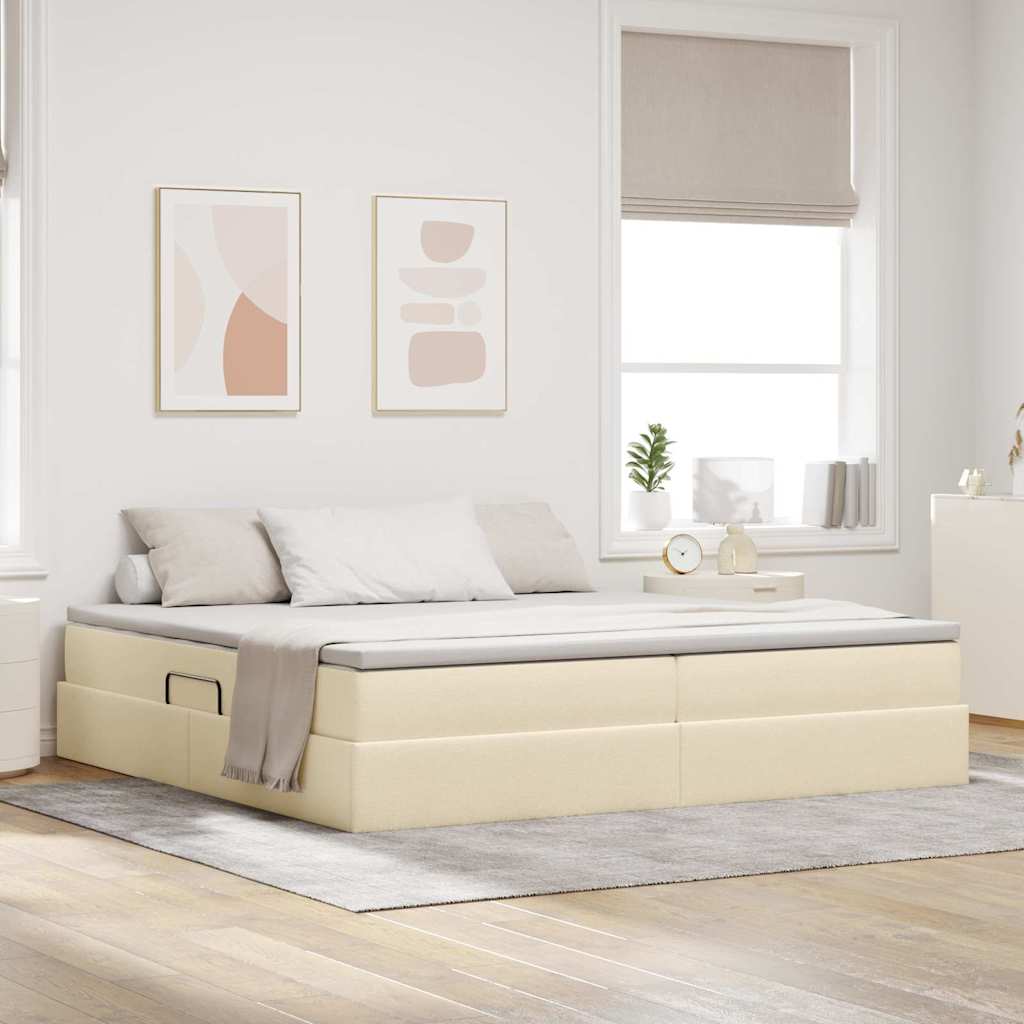 Postel s úložným prostorem a matrací Krémová 200 x 200 cm