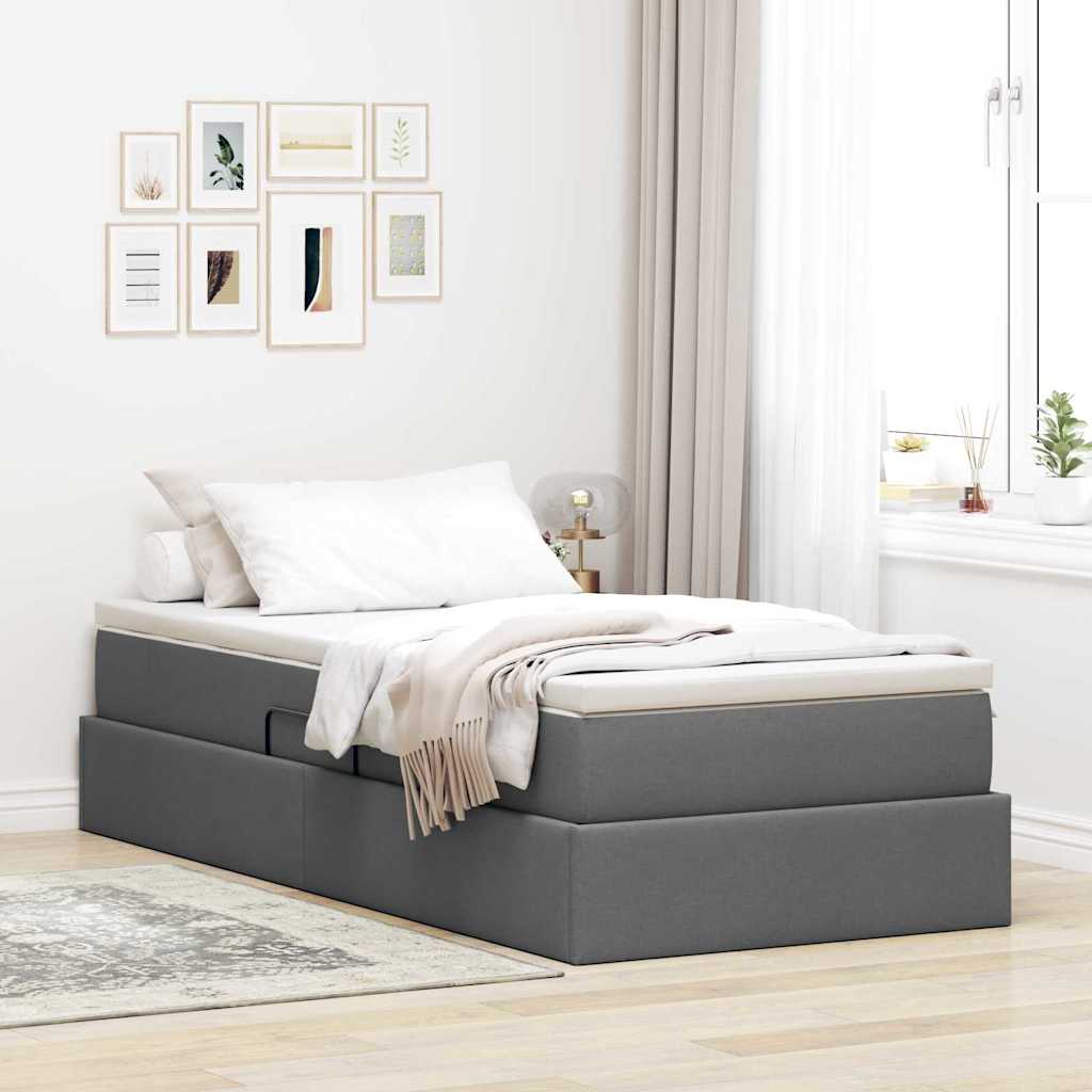 vidaXL Säilytystilallinen sänky patjalla Tumma harmaa 100 x 190 cm
