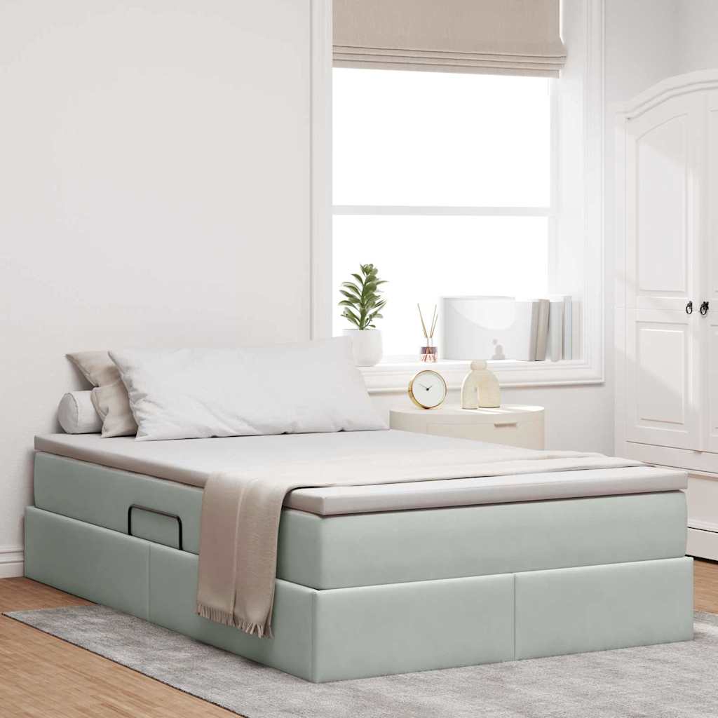 vidaXL Pat cu saltea și spațiu de depozitare Gri deschis 120 x 200 cm