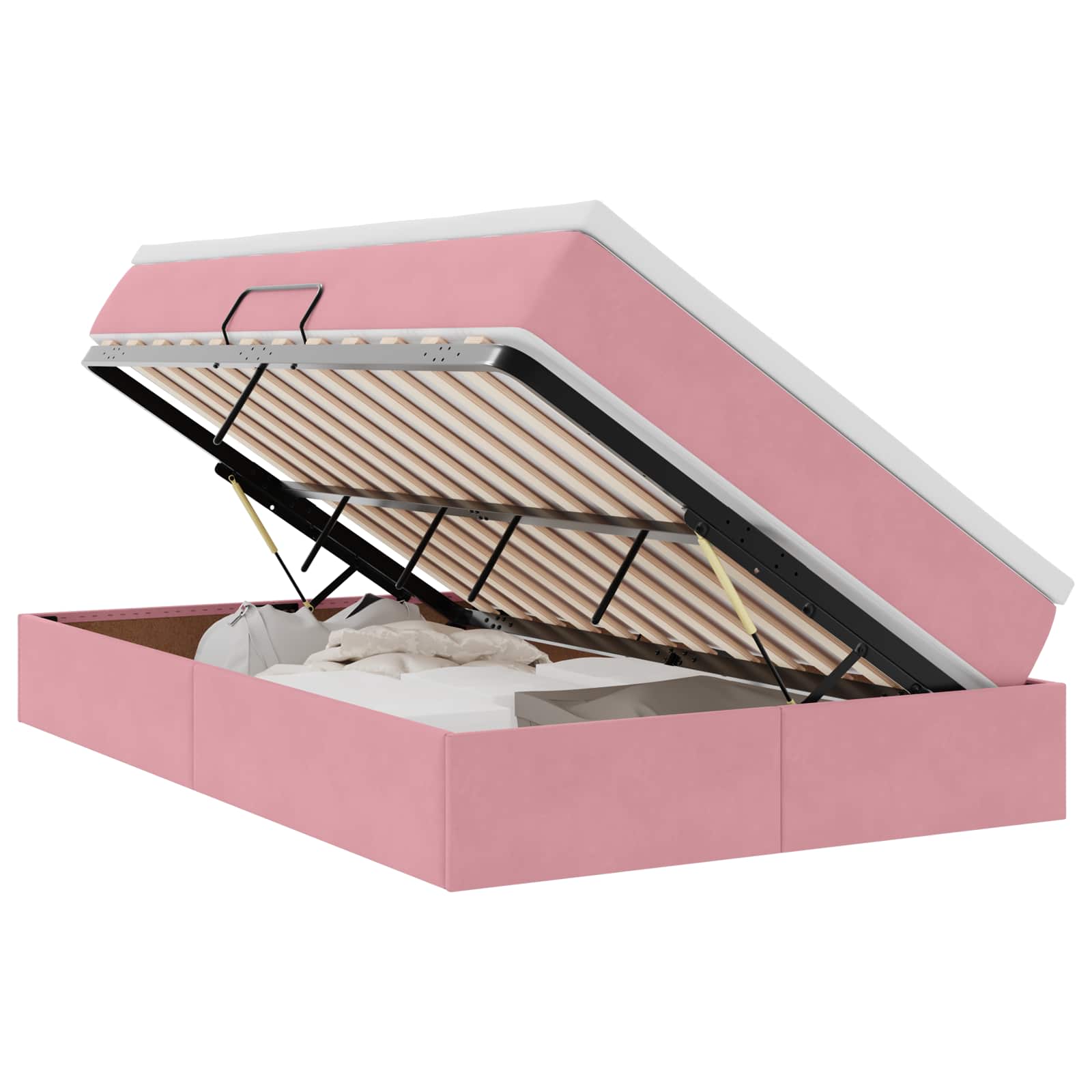 Thumbnail - vidaXL Aufbewahrungsbett mit Matratze Rosa 120 x 200 cm Samt