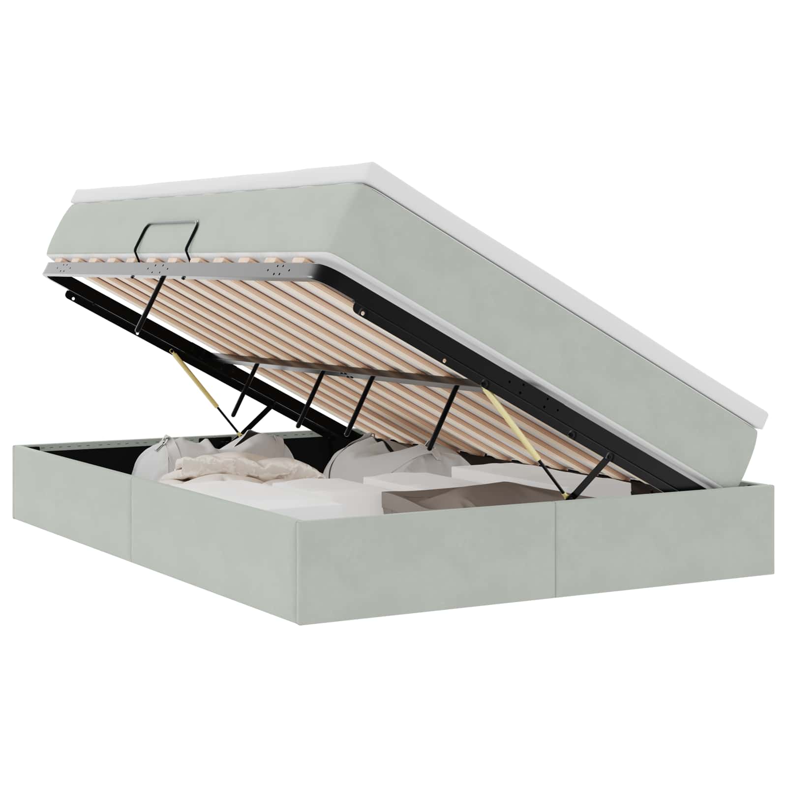 Thumbnail - vidaXL Aufbewahrungsbett mit Matratze Hellgrau 140 x 200 cm Samt