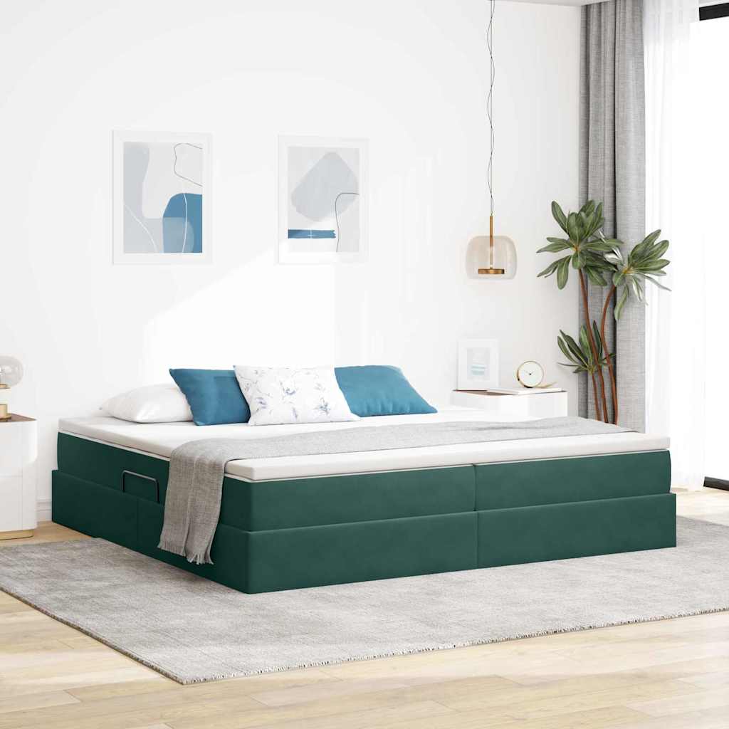 vidaXL Säilytystilallinen sänky patjalla Tummanvihreä 200 x 200 cm