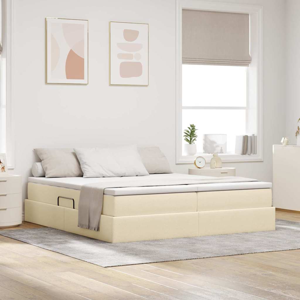 vidaXL Pat cu saltea și spațiu de depozitare Crem 180 x 200 cm