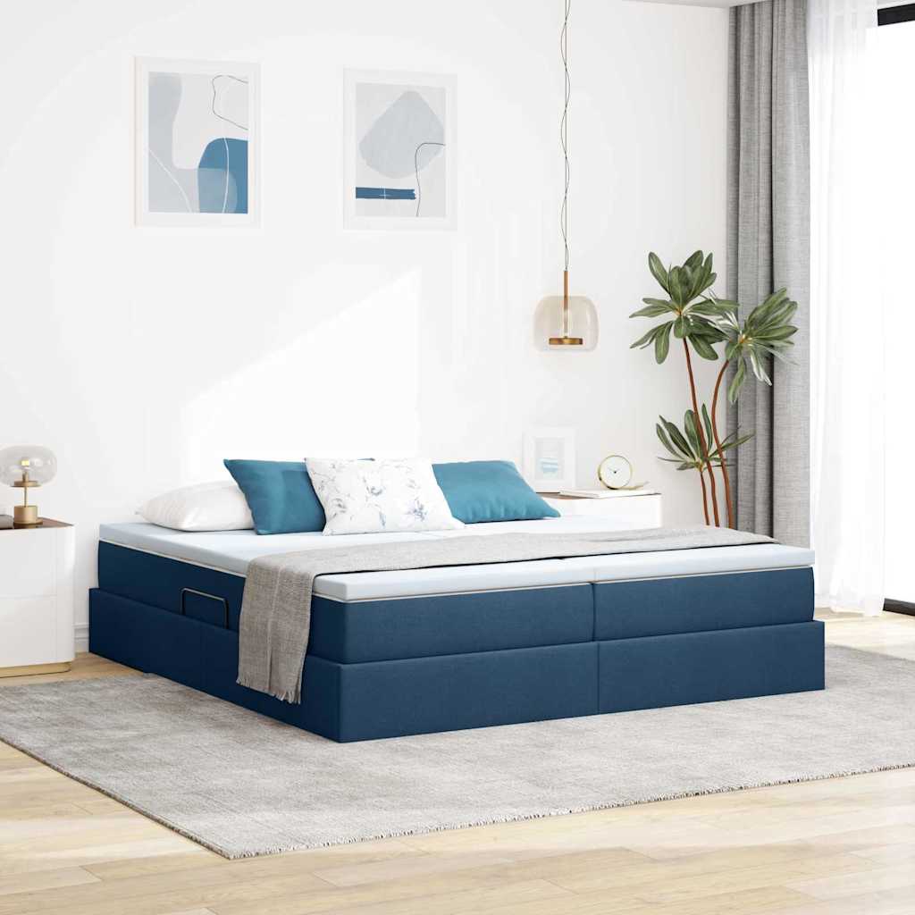 vidaXL Pat cu saltea și spațiu de depozitare albastru 200 x 200 cm
