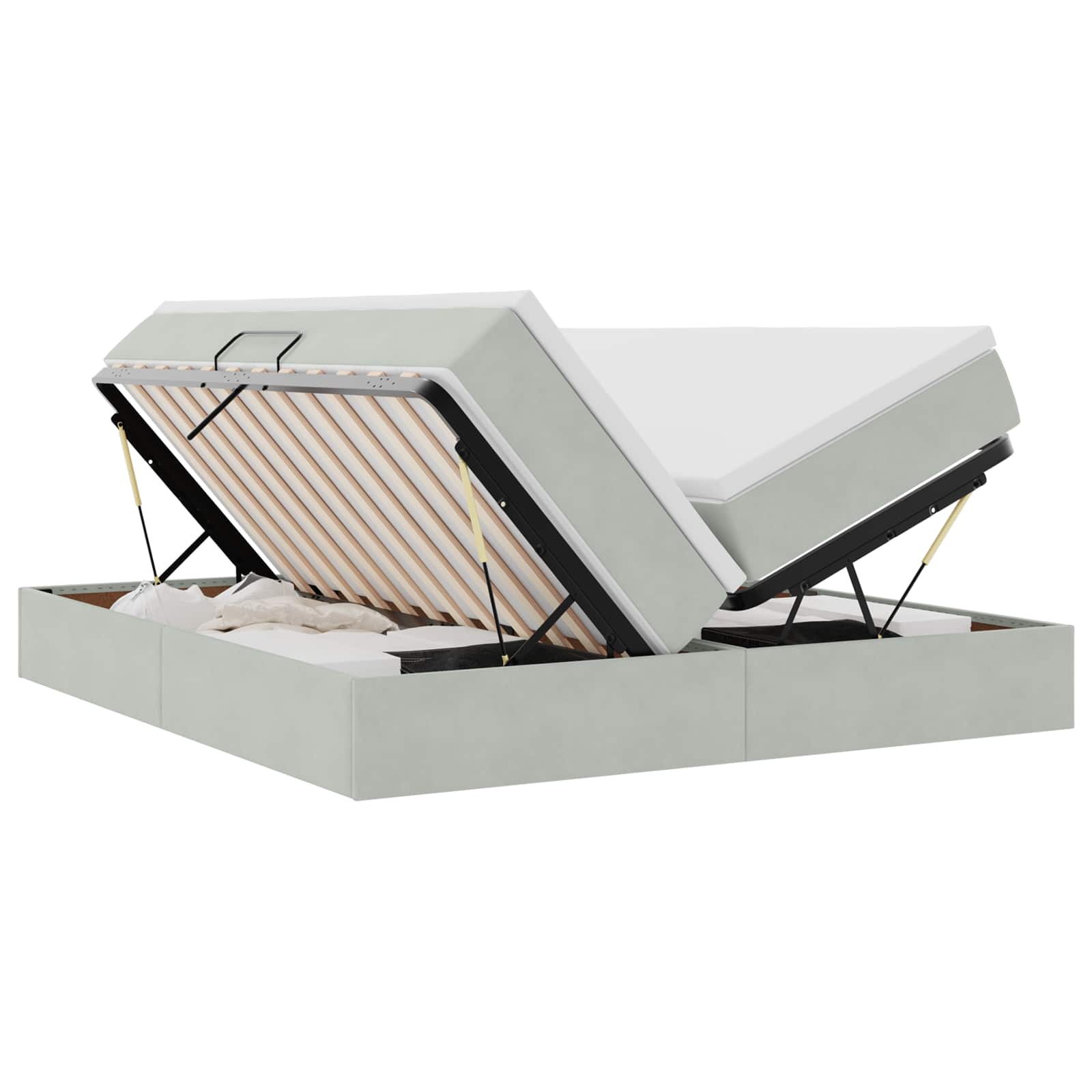 Thumbnail - vidaXL Aufbewahrungsbett mit Matratze Hellgrau 180 x 200 cm Samt