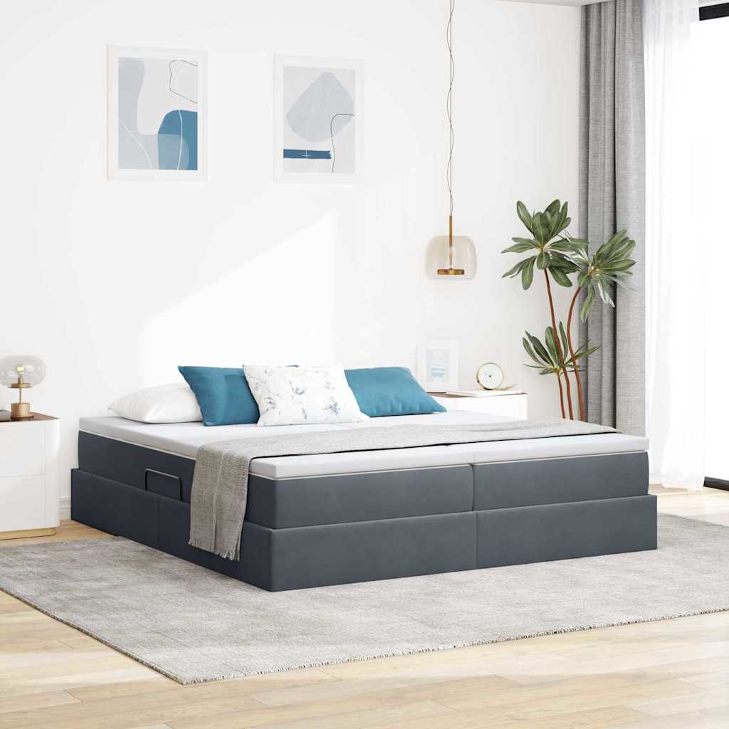 vidaXL Pat cu saltea și spațiu de depozitare Gri închis 200 x 200 cm
