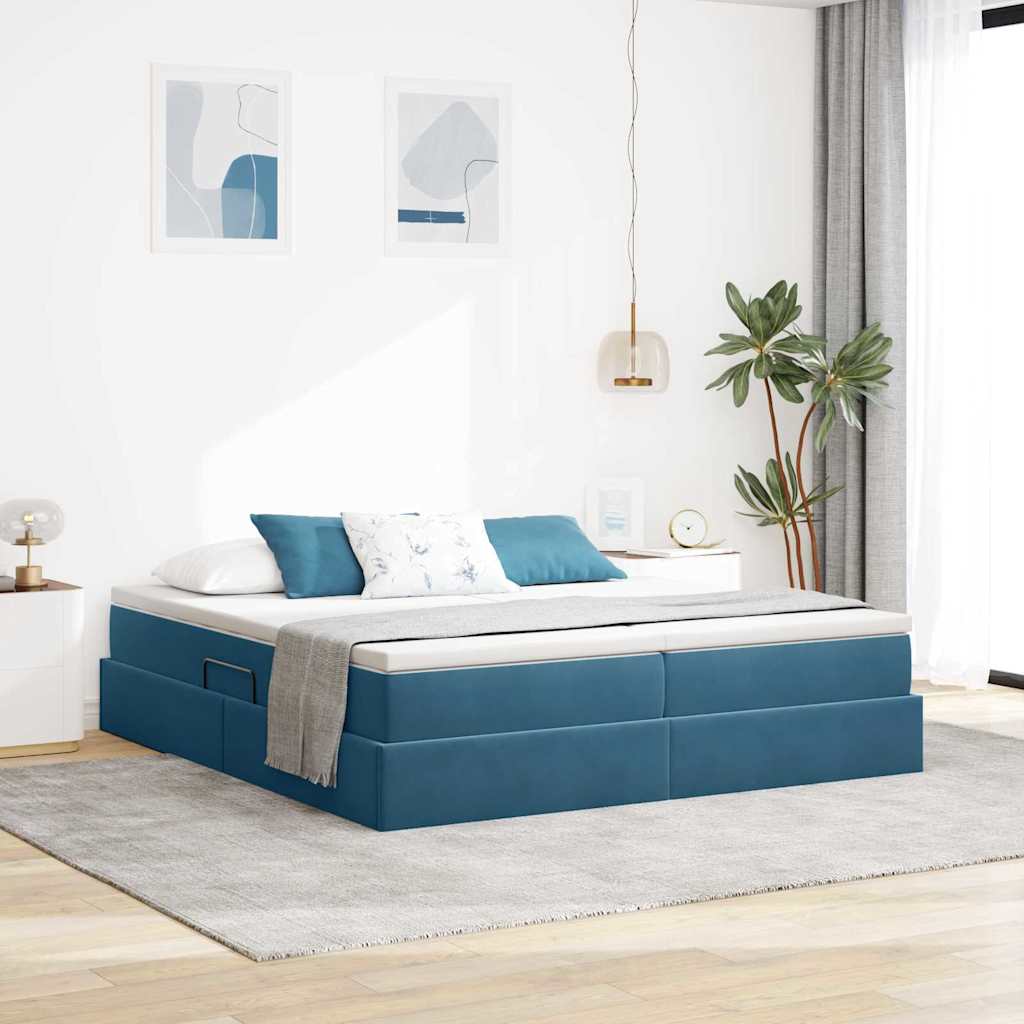 Opbergbed met matras Donkerblauw 200 x 200 cm Fluweel