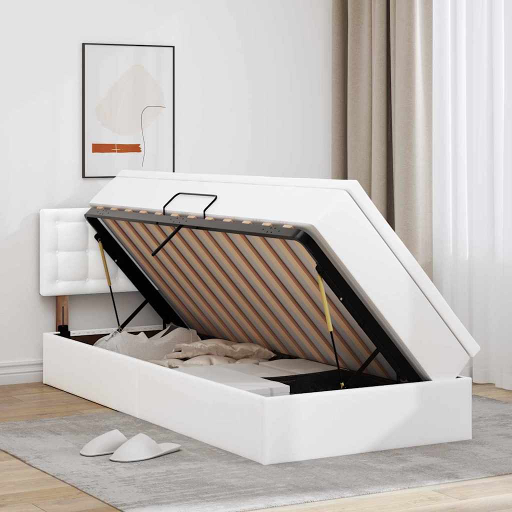 Postelja z dodatnim prostorom za shranjevanje in vzmetnico Bela - slika 4