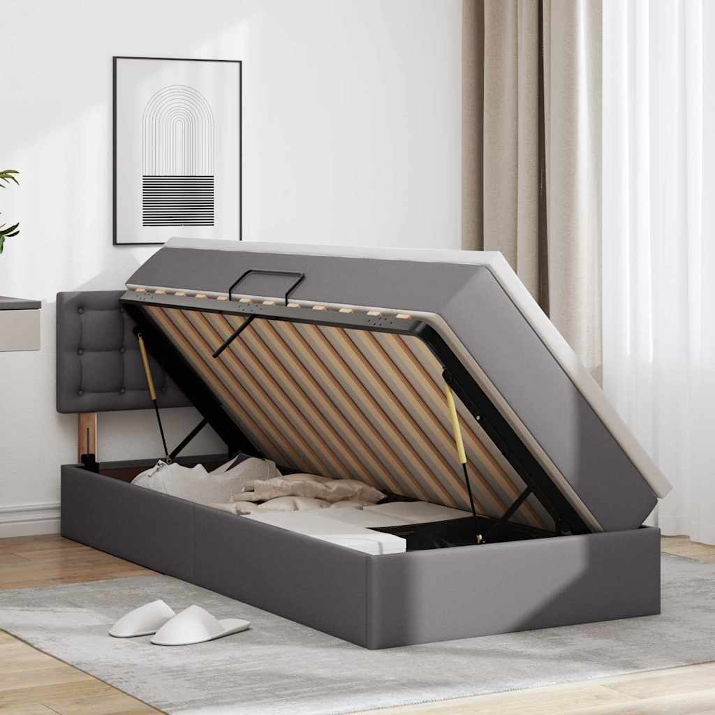 Postelja z dodatnim prostorom za shranjevanje in vzmetnico Siva - slika 4