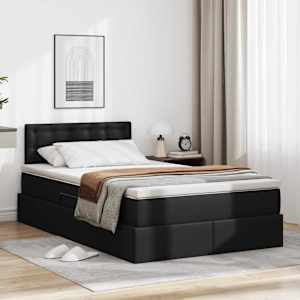 Postelja z dodatnim prostorom za shranjevanje in vzmetnico Črna