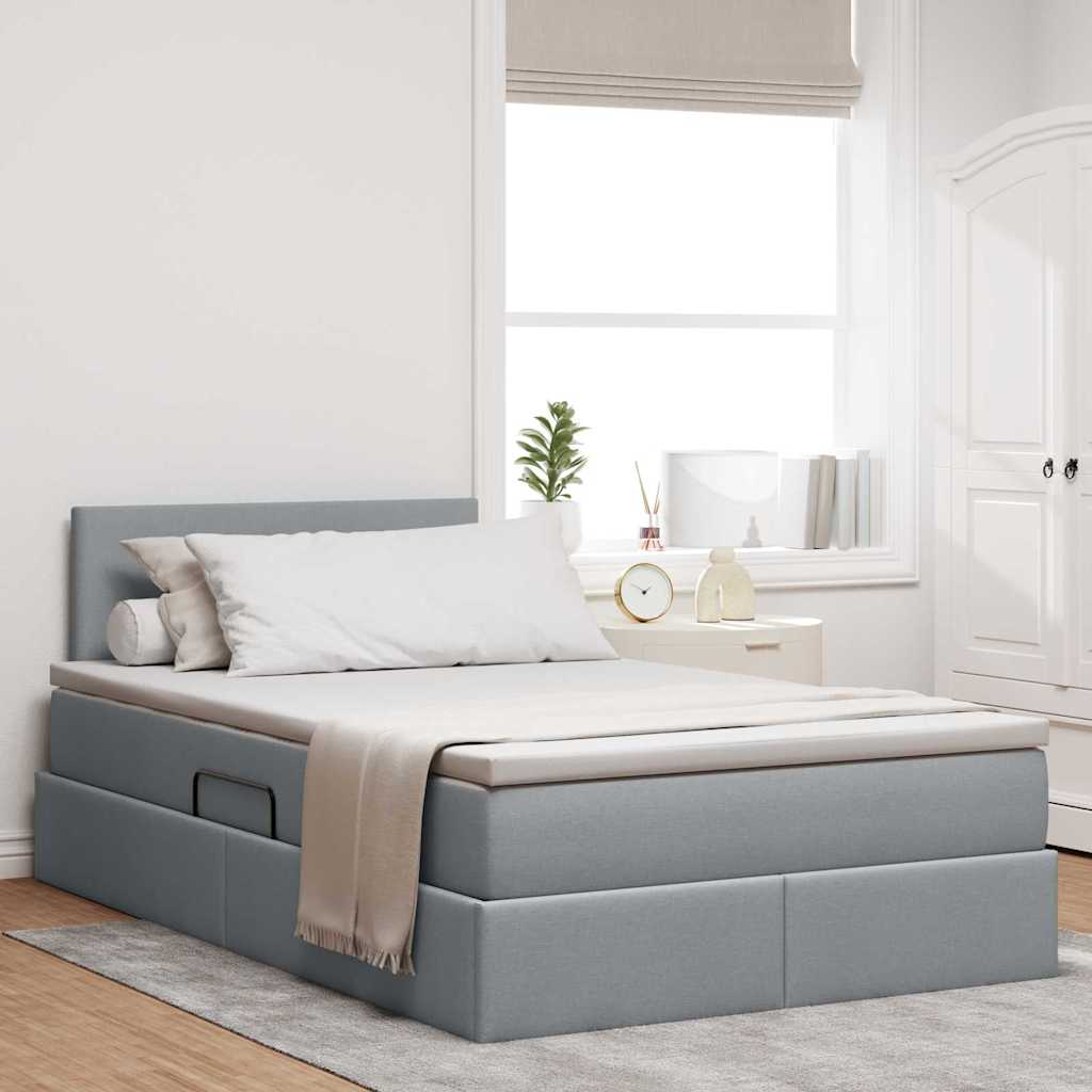 vidaXL Pat cu saltea și spațiu de depozitare Gri deschis 120 x 200 cm
