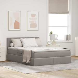 Postel s úložným prostorem a matrací s čelo Taupe 140 x 200 cm - obrázek 1