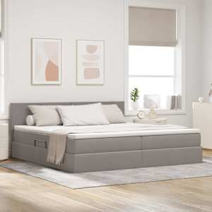Postel s úložným prostorem a matrací s čelo Taupe 200 x 200 cm - obrázek 1