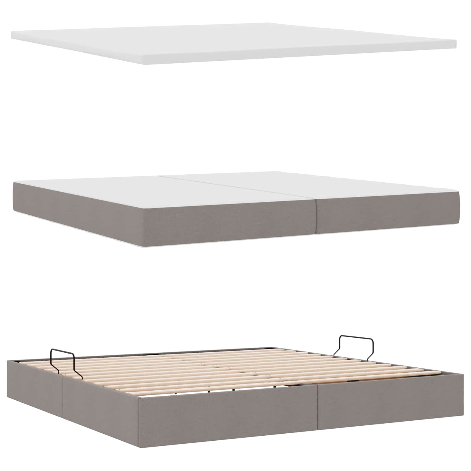 Postel s úložným prostorem a matrací s čelo Taupe 200 x 200 cm - obrázek 7