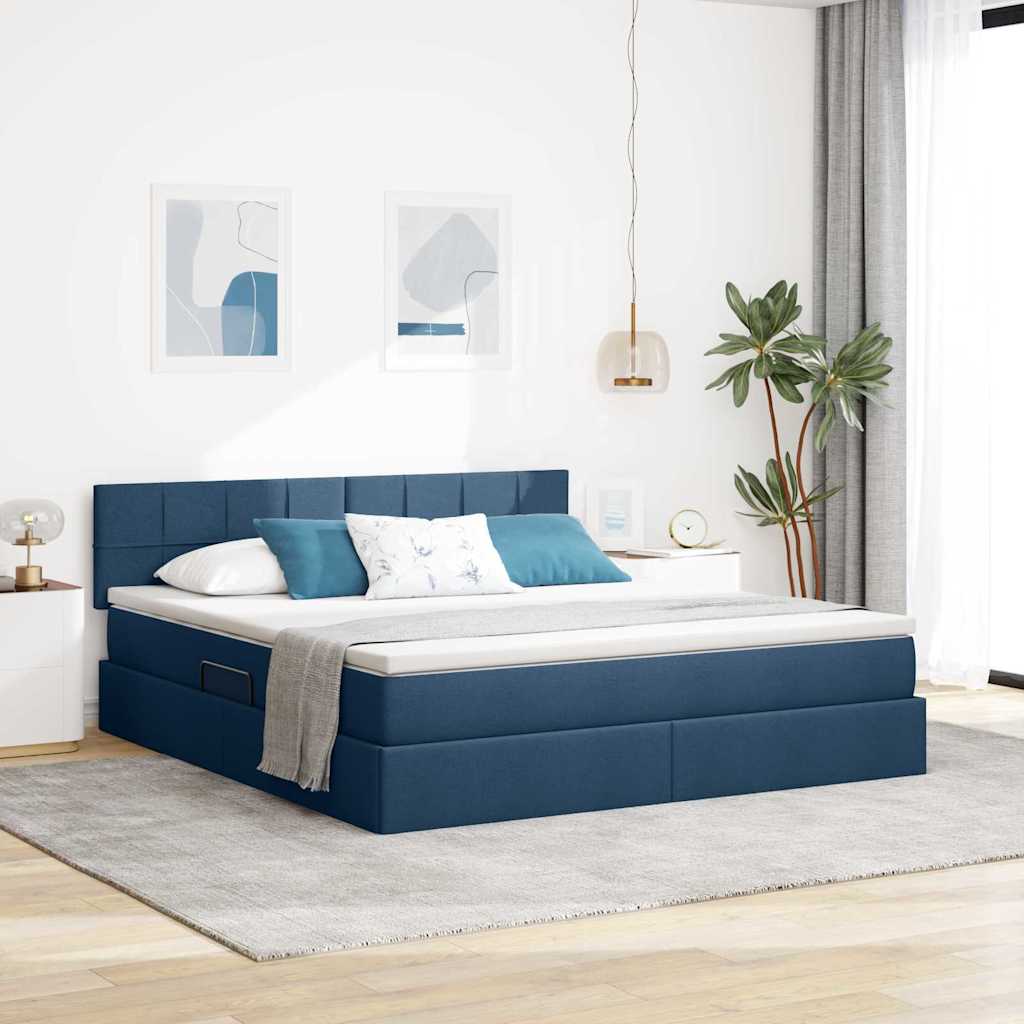 vidaXL Pat cu saltea și spațiu de depozitare albastru 160 x 200 cm