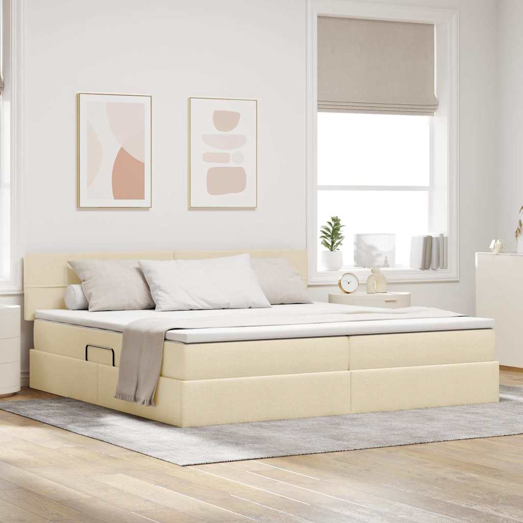 Postel s úložným prostorem a matrací Krémová 200 x 200 cm