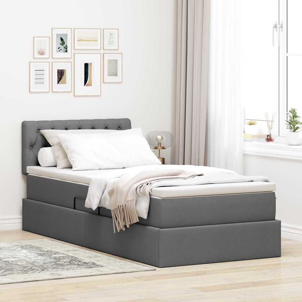 vidaXL Pat cu saltea și spațiu de depozitare Gri închis 90 x 200 cm