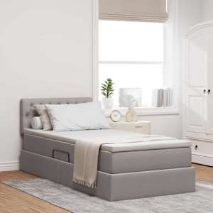Postel s úložným prostorem a matrací s čelo Taupe 90 x 200 cm - obrázek 1
