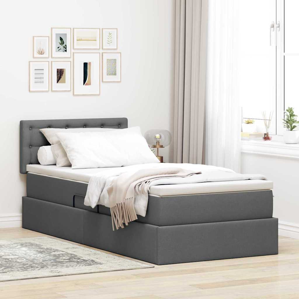 vidaXL Pat cu saltea și spațiu de depozitare Gri închis 90 x 200 cm