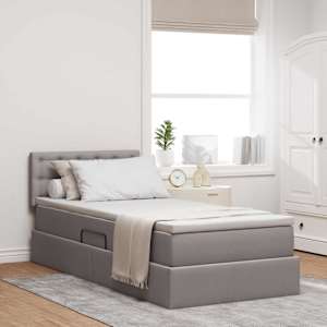 Postel s úložným prostorem a matrací s čelo Taupe 90 x 200 cm - obrázek 1