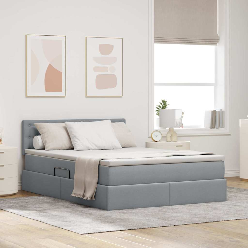 vidaXL Pat cu saltea și spațiu de depozitare Gri deschis 140 x 200 cm