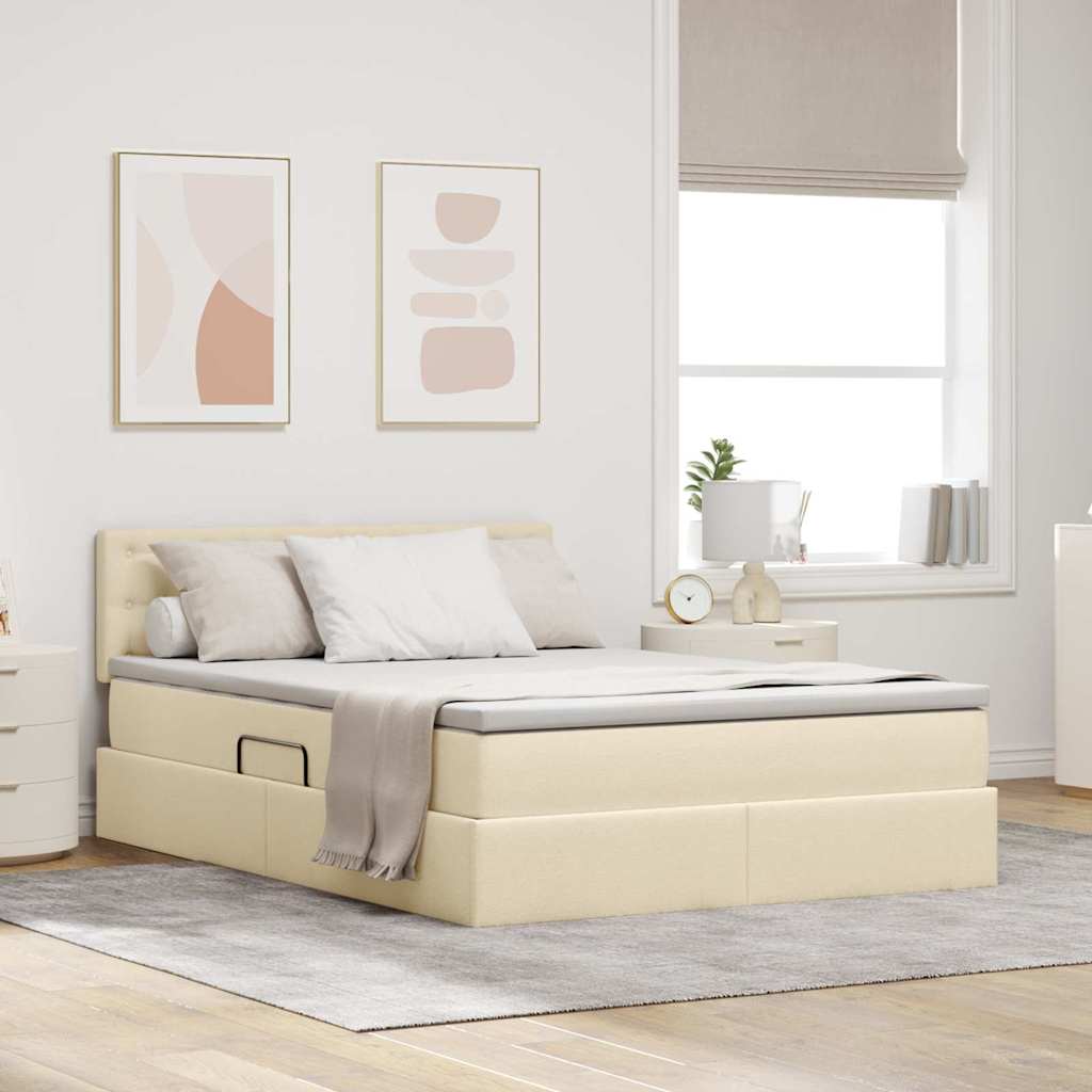 vidaXL Aufbewahrungsbett mit Matratze Creme 140 x 200 cm Holzwerkstoff