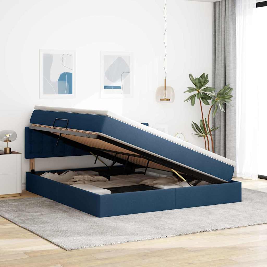 vidaXL Opbergbed met matras met hoofdeinde Blauw 160 x 200 cm fluweel, foto 4