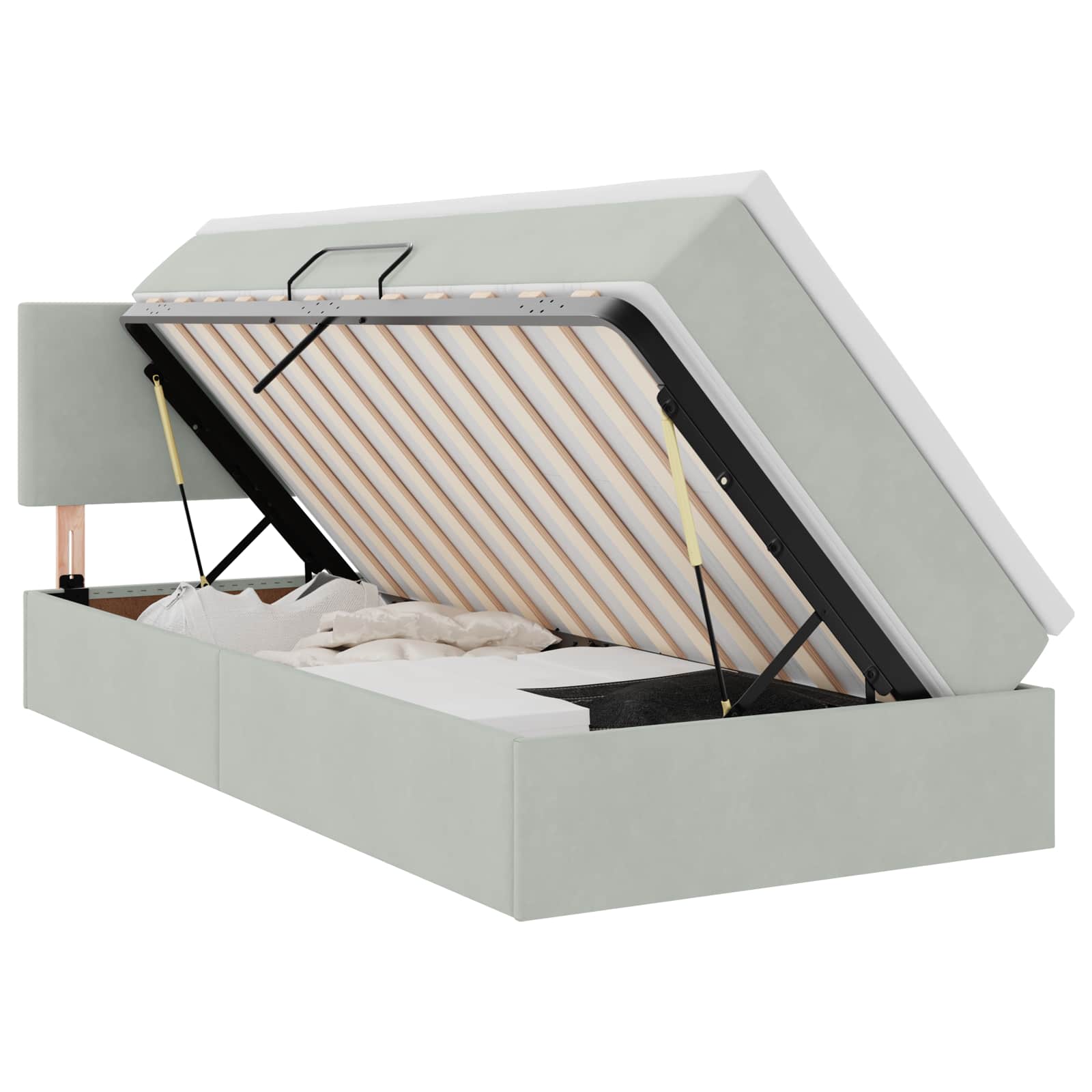 vidaXL Opslag bed met hoofdeinde Lichtgrijs 90 x 190 cm Fluweel grijs, foto 3