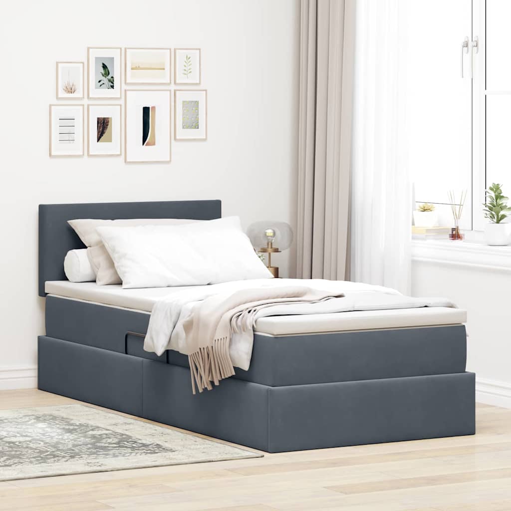 vidaXL Pat cu storage cu saltea Gri închis 100 x 200 cm Catifea