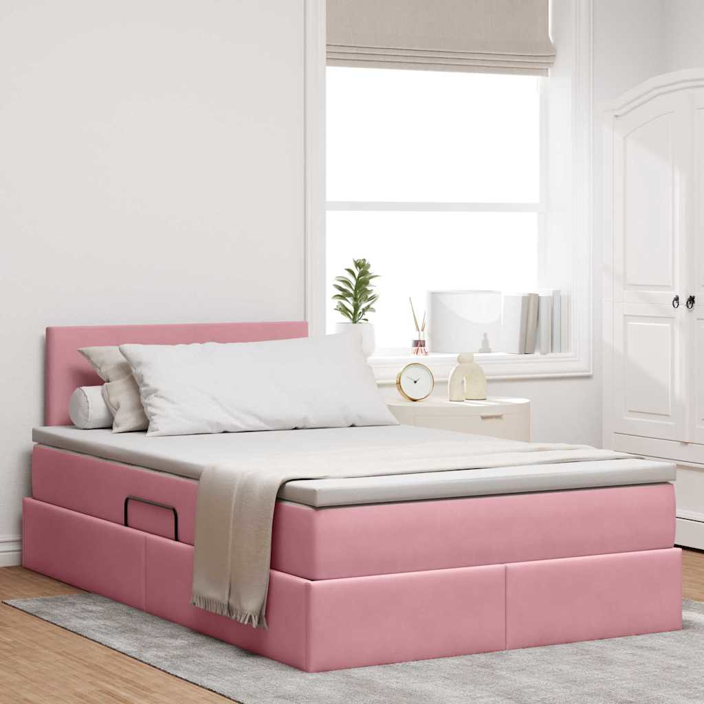 Mobilă și Mobilier - Pat cu storage cu saltea cu headboard Roz 120 x 190 cm Catifea