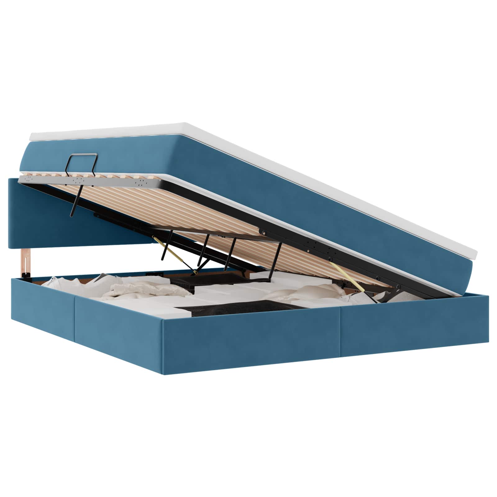vidaXL Opslag bed met hoofdeinde Donkerblauw 160 x 200 cm Fluweel blauw, foto 3