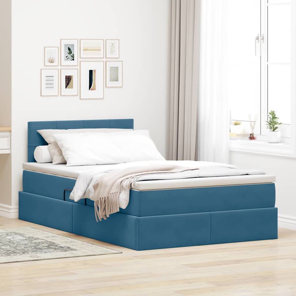 vidaXL Pat cu storage cu saltea Albastru închis 120 x 200 cm Catifea