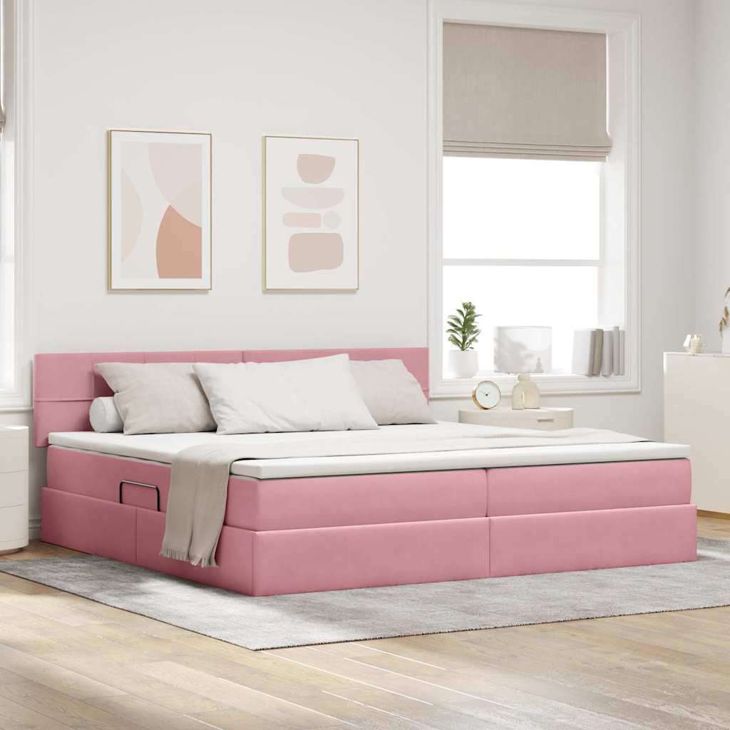 Mobilă și Mobilier - Pat cu storage cu saltea cu headboard Roz 200 x 200 cm Catifea