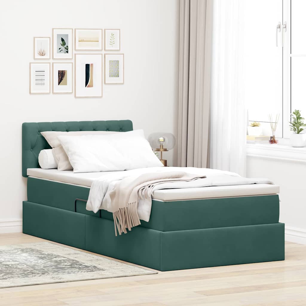 vidaXL Pat cu storage cu saltea Verde închis 100 x 200 cm Catifea