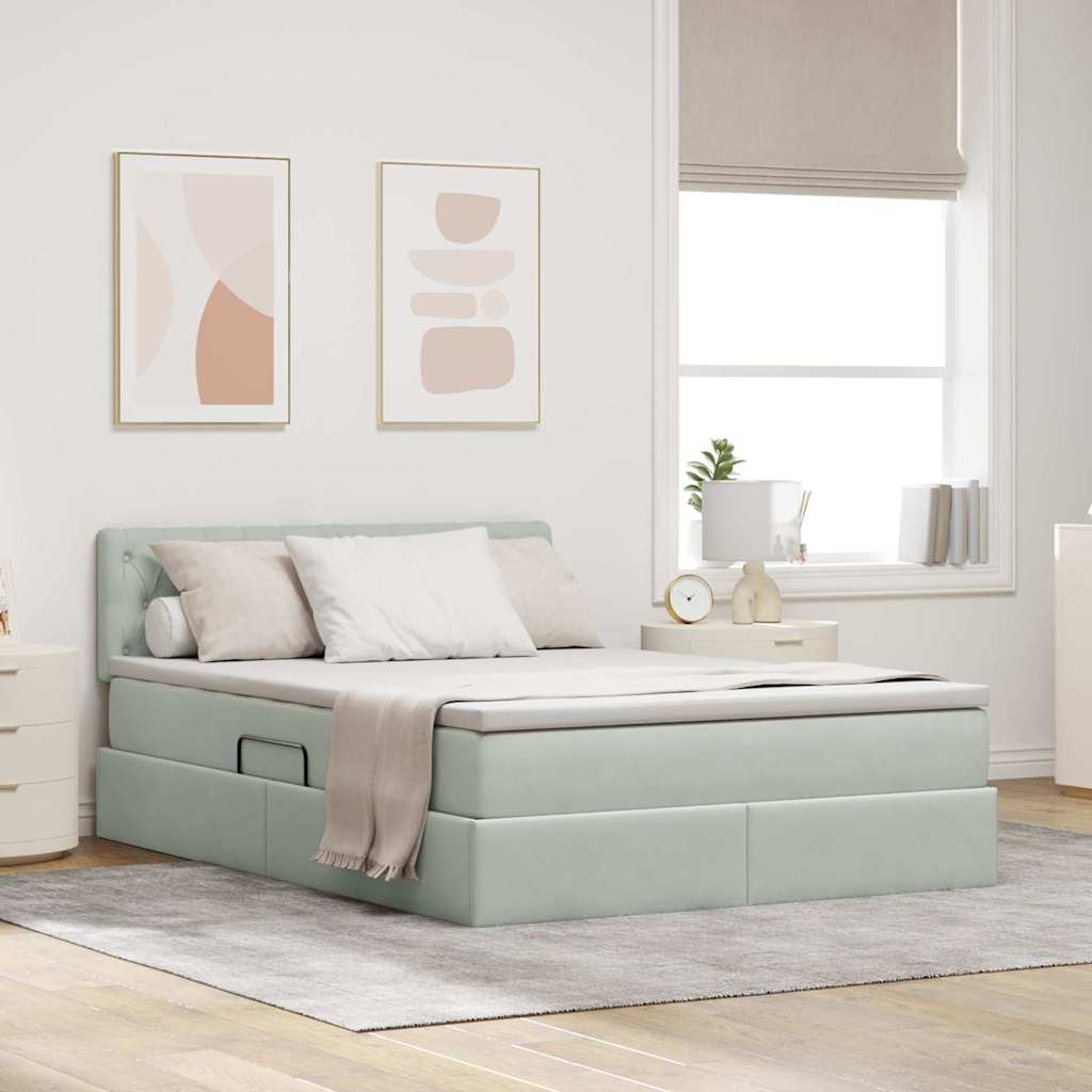 vidaXL Pat cu storage cu saltea Gri deschis 140 x 200 cm Catifea