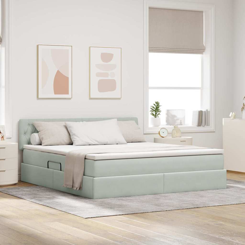 vidaXL Pat cu storage cu saltea Gri deschis 160 x 200 cm Catifea