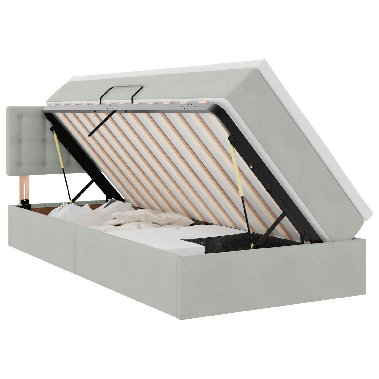 vidaXL Opslag bed met hoofdeinde Lichtgrijs 100 x 200 cm Fluweel grijs, foto 3