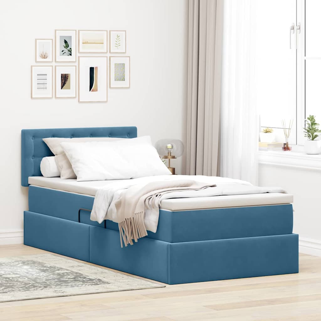 vidaXL Pat cu storage cu saltea Albastru închis 100 x 200 cm Catifea